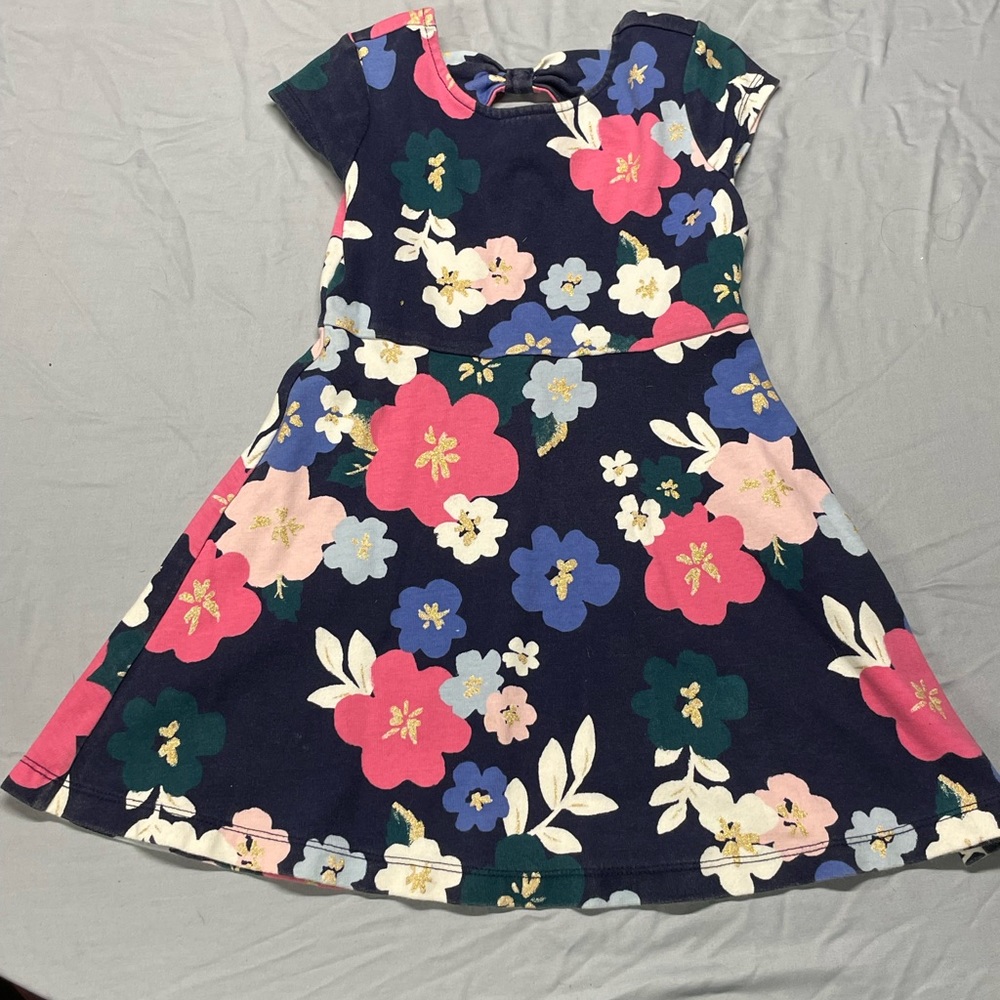 Gymboree Girls Short Sleeve Floral Print Dress Navy Blue Pink Size 6